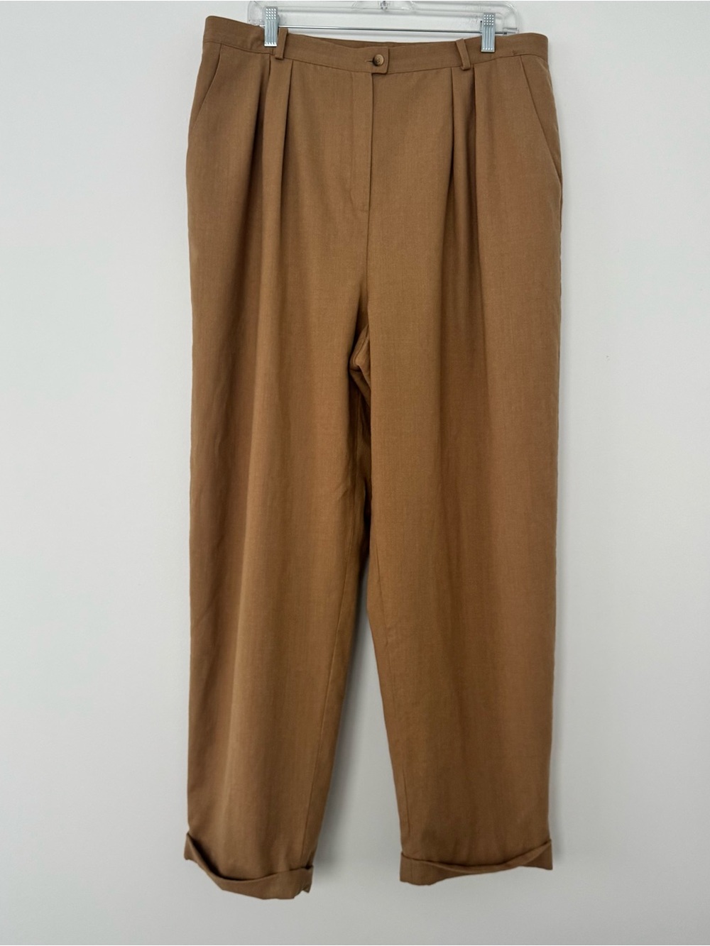 Vtg Jones New York Country Pants Size 18 Wool Blend Pleated Tan Brown 36x30